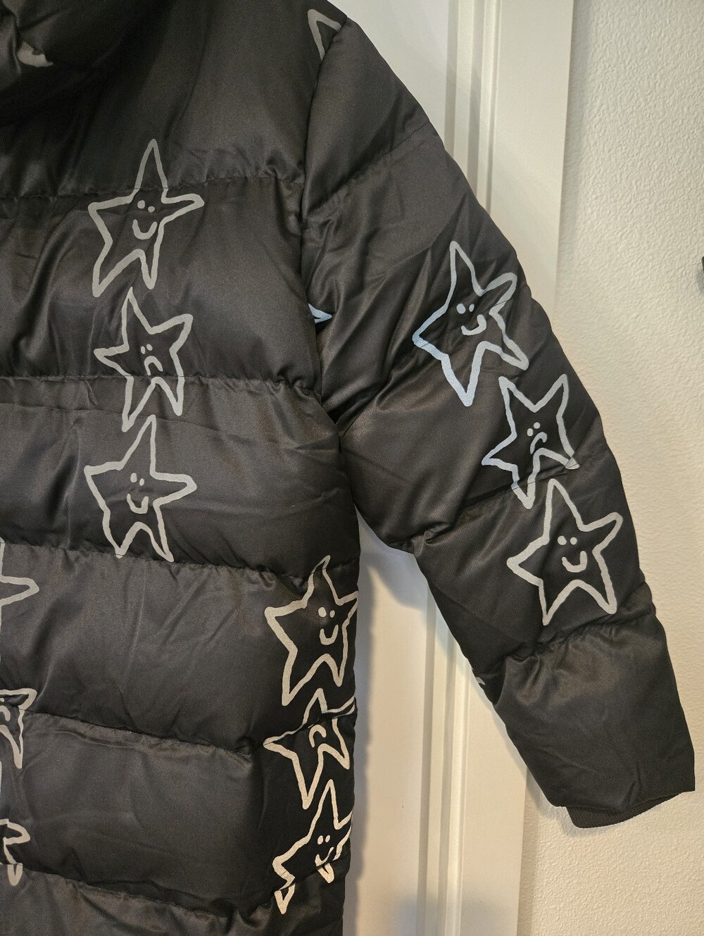 NWT! Lazy Oaf Happy Sad Reflective Print Longline Puffer Coat. Size S - Picture 8 of 16